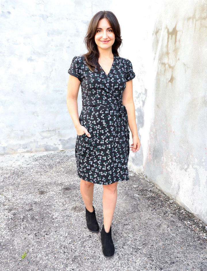 Midnight Blooms Organic Wrap Dress