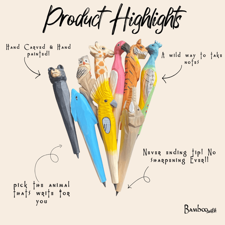 Kids Wooden Animal Never Ending Pencil